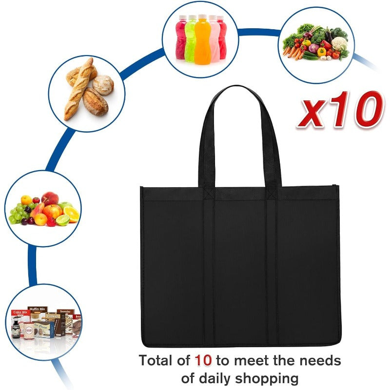 5\u002F 10pcs Reusable Grocery Shopping Bags, Large Foldable Tote Bags Bulk, Eco Produce Bags with Long Handle for Shopping Groceries Clothes