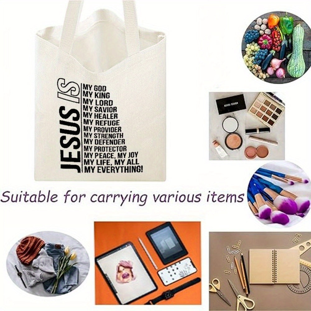 Canvas Tote Bag with Jesus Print | Lightweight & Durable | Fixed Shoulder Strap | Multi-Use for Daily Commute, Picnic, Party, Travel & Shopping | Inspirational Bible Verse Design