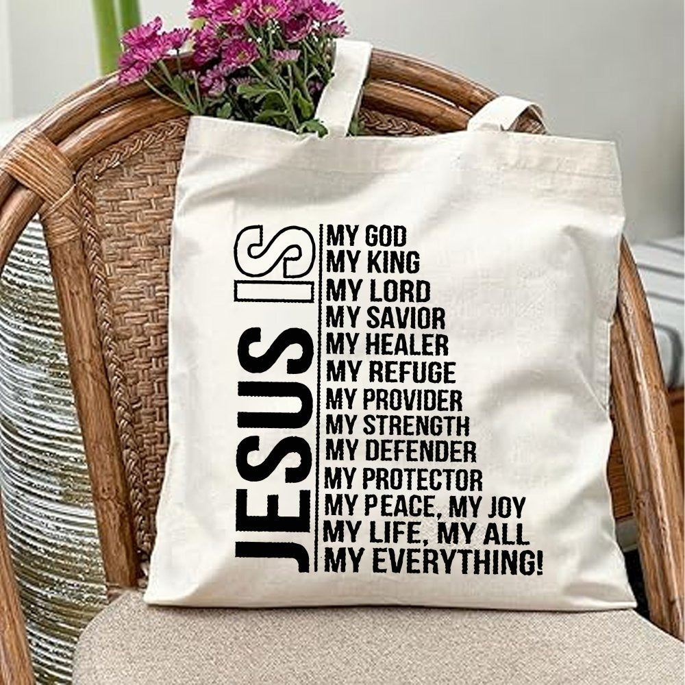 Canvas Tote Bag with Jesus Print | Lightweight & Durable | Fixed Shoulder Strap | Multi-Use for Daily Commute, Picnic, Party, Travel & Shopping | Inspirational Bible Verse Design