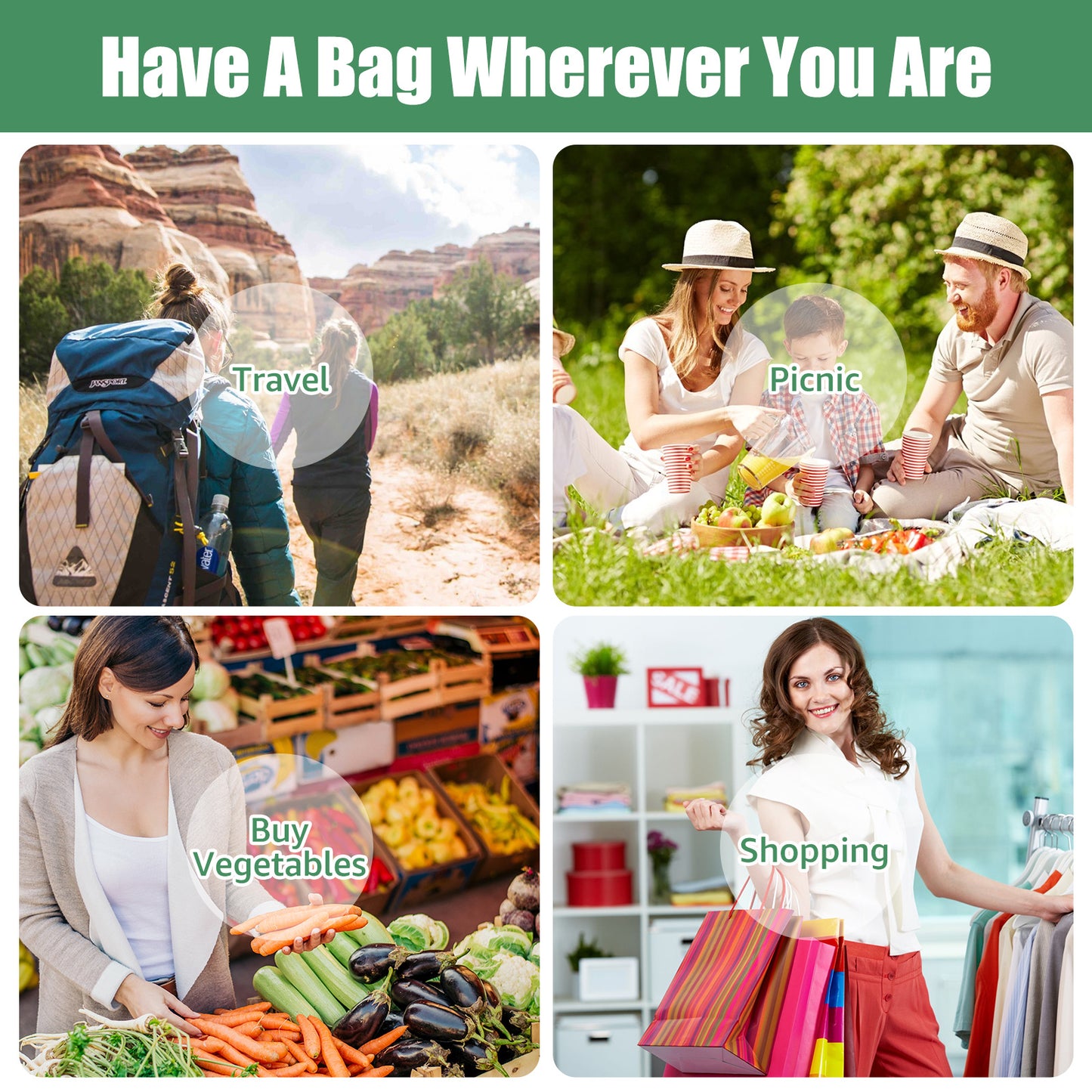 10pcs Large Capacity Waterproof Shopping Bags, Reusable and Foldable Grocery Tote Set with Handle Design, High-Quality Polyester for Outdoor Travel and Food Storage