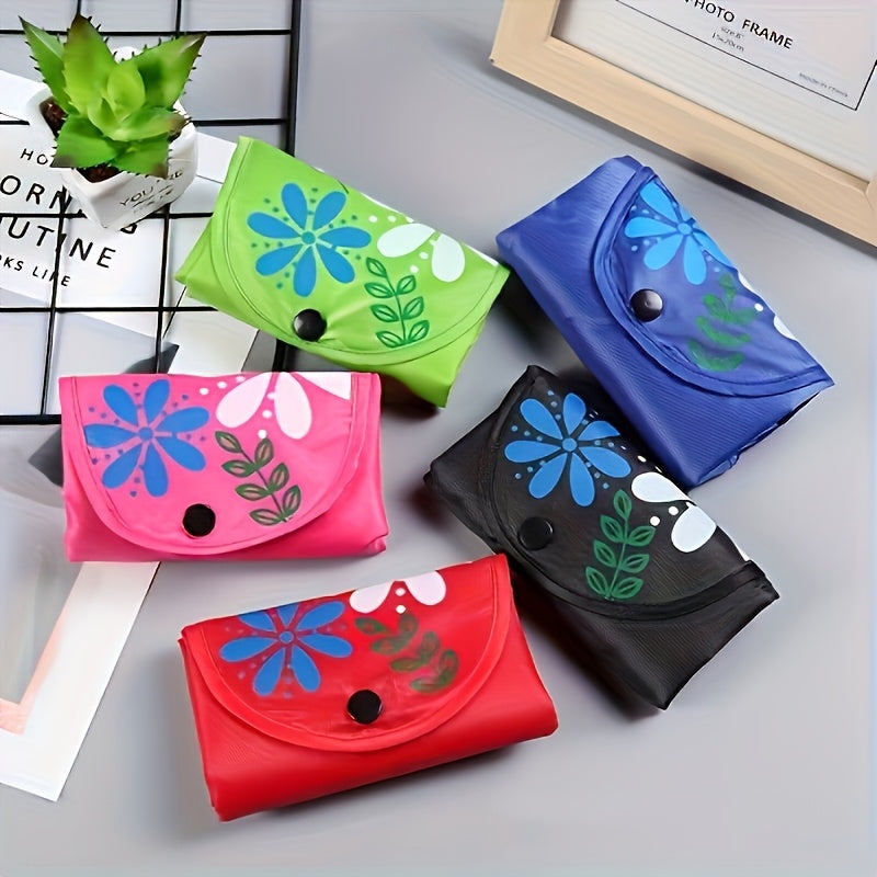 6pcs Reusable Shopping Tote Bags, Foldable Storage Polyester Bags with Printed Button Closure, Leak Proof Rectangular Bags for Thanksgiving & Earth Day