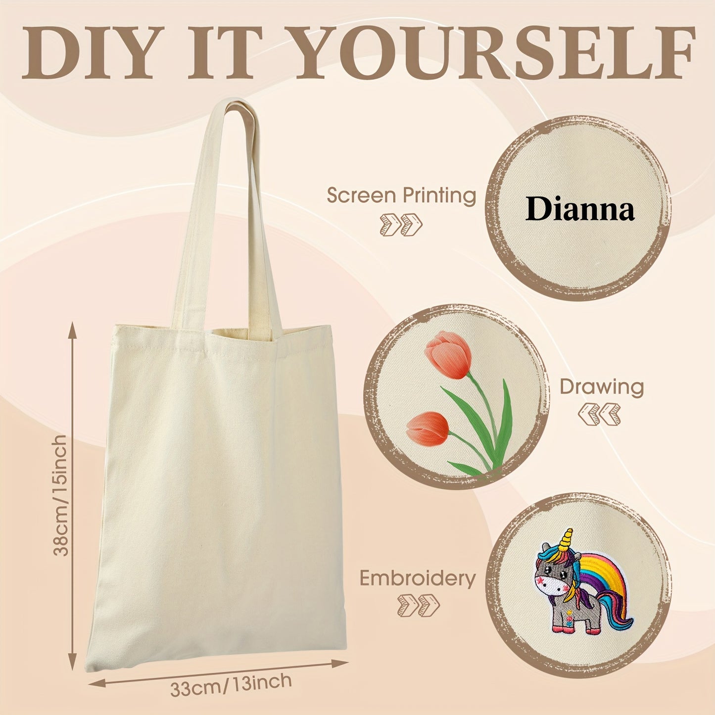 40 Thermal Sublimation Tote Bag X 13 Inch Canvas Tote Bag Reusable Shopping Bag With Handle Natural DIY Crafts Blank Bag For Ironing Thermal Transfer DIY Craft Gift Tie-dye Projects