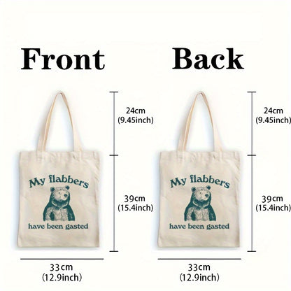 Cute Bear Design Canvas Tote Bag- Reusable Grocery Shopping Bag