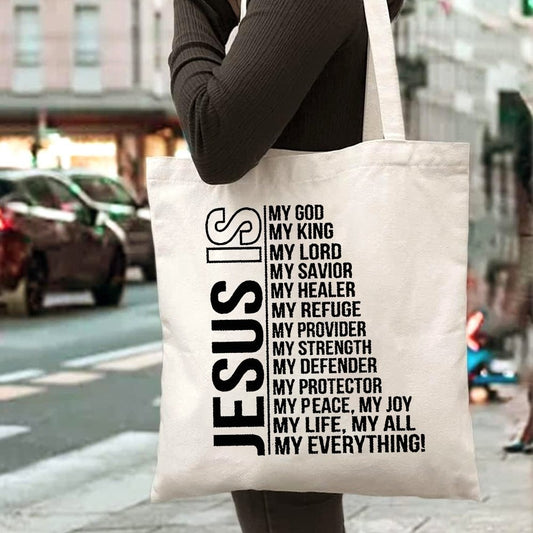 Canvas Tote Bag with Jesus Print | Lightweight & Durable | Fixed Shoulder Strap | Multi-Use for Daily Commute, Picnic, Party, Travel & Shopping | Inspirational Bible Verse Design