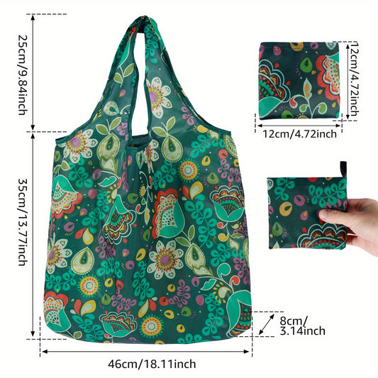 10pcs Large Capacity Waterproof Shopping Bags, Reusable and Foldable Grocery Tote Set with Handle Design, High-Quality Polyester for Outdoor Travel and Food Storage