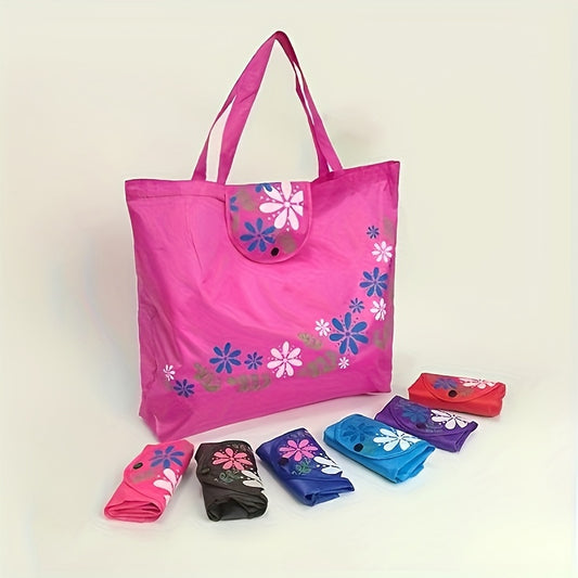 6pcs Reusable Shopping Tote Bags, Foldable Storage Polyester Bags with Printed Button Closure, Leak Proof Rectangular Bags for Thanksgiving & Earth Day