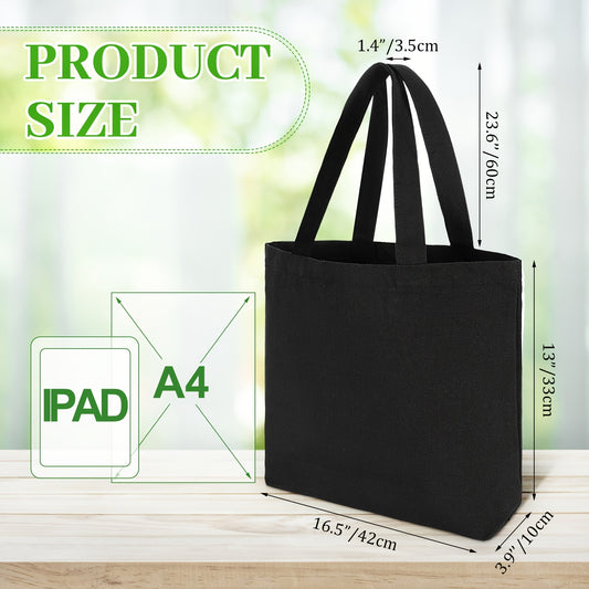 20pcs Canvas Grocery Bag Bulk Blank Tote Bags Reusable Plain Shopping Handbag 16.5 x 13 in Multi-Purpose Bags Black